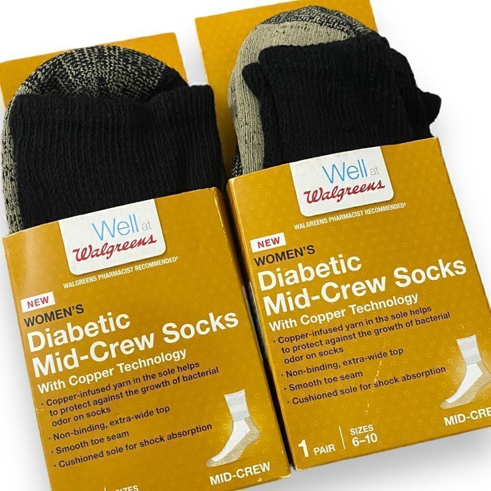 Walgreens Womens Black Diabetic Socks fits Shoes sizes 6-10 Lot of 2 New